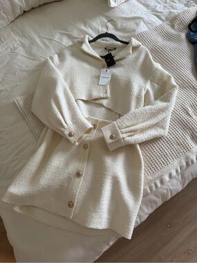 NWT - MAJE - RAQUEMA CUT-OUT DETAIL TWEED MINIDRESS IN BLANC